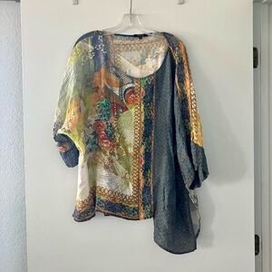 Vibrant Multicolor Silk Blend Asian Accent Women's Tunic Top